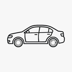 Fototapeta premium Clean Minimalist Line Drawing of a Black and White Sedan Car Side View with high quality professional line art symbols for modern creative design and digital branding projects