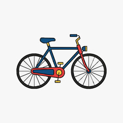 Obraz premium Clean of a Colorful Road Bike with Blue Frame Red Fork Yellow Pedals and Black Wheels with high quality professional line art symbols for modern creative design and digital branding projects