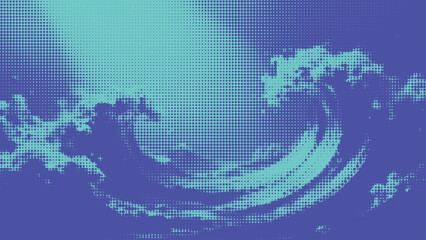 Obraz premium Curving vortex halftone pattern background vector illustration in bright blue and indigo.