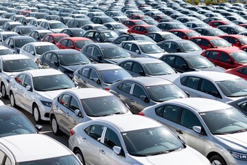 Fototapeta premium The Overflowing Car Parking Lot of Identical Sedans in Daylight