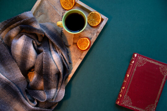 Cozy corner with a hot drink and reading