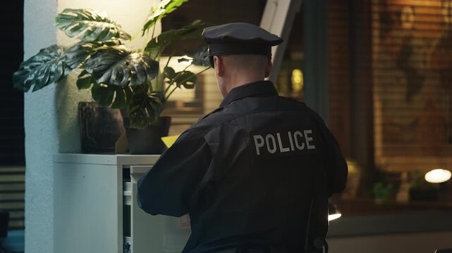 Male police officer analyzing confidential case files, crime investigation