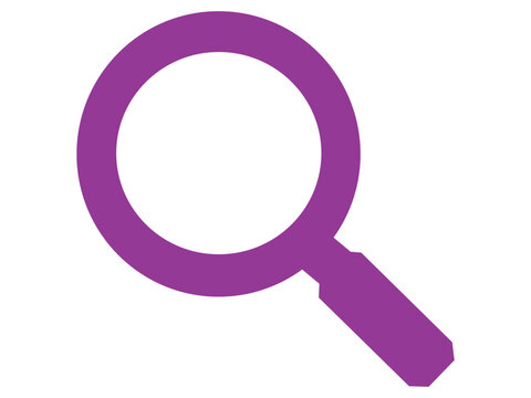 Purple magnifying glass icon, simple search or zoom symbol