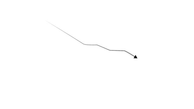 Business graph chart arrow line down red color 4k illustration on white background. growth concept white moving.