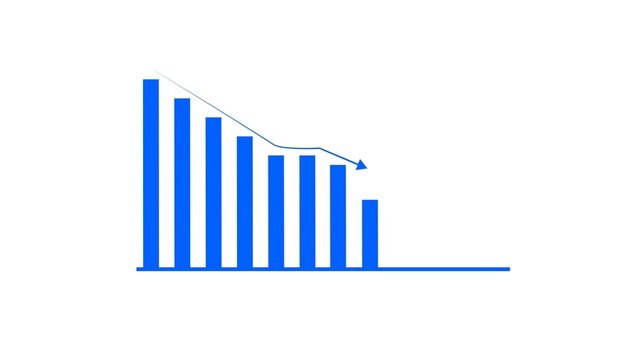 Business graph chart arrow line down blue color 4k illustration on white background. growth concept white moving.