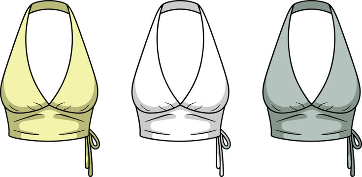 Chic halter neck crop tops in a versatile palette featuring a flattering V neckline and adjustable side ties