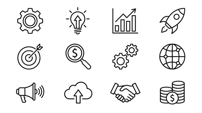 Adobe Illustrator ArtworkAction plan web icon set in line style. Schedule, plan, implementation, strategy, analysis, collaboration, check, collection. Vector illustration.