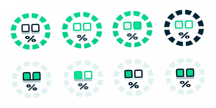 Circular progress indicator icons with percentage signs flat vector style