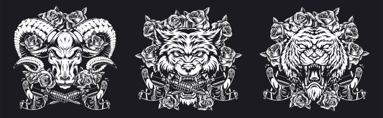 Obraz premium Animal heads with roses
