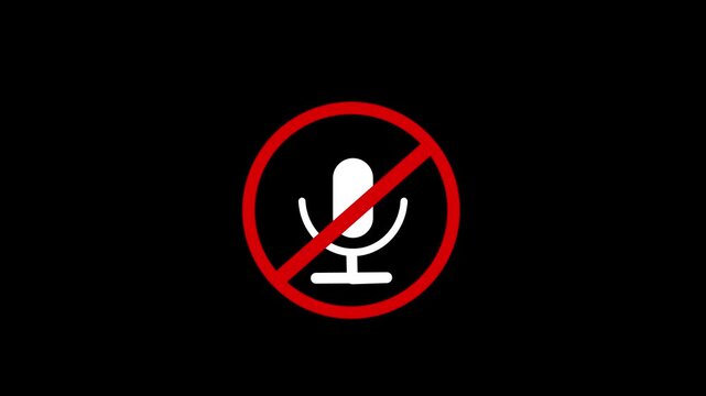 Muted microphone animation: mute coll, silence, and sound off symbol for digital media and communication interfaces