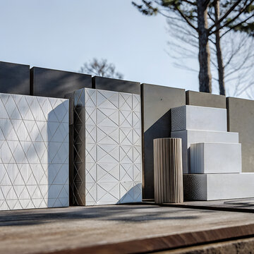 Geometric wall panels in varying textures and shades a modern architectural composition detail building facade