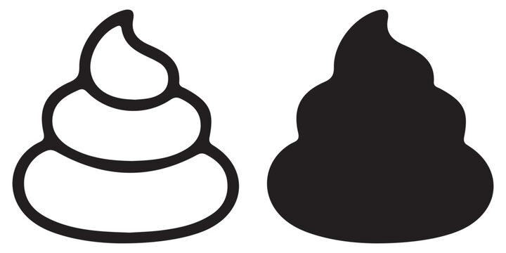 Cute Smiling Poop Emoji Icon Set with Funny Face Symbols in Solid, Outline and Silhouette Vector Styles