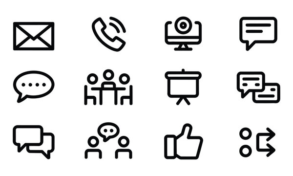 Collection of communication and business interaction line icons for digital use