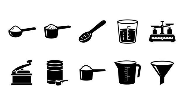Kitchen Utensils and Tools Including Measuring Cups, Spoons, and a Scale Featuring Cooking, Baking, Ingredients with Balance
