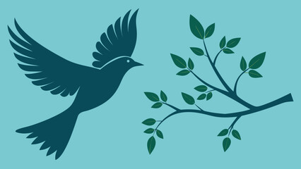 Fototapeta premium Flying bird branch silhouette illustration 