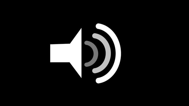 Speaker volume icon animation with sound wave signal. Audio output symbol for media control and sound level. Volume indicator element for digital system interface.