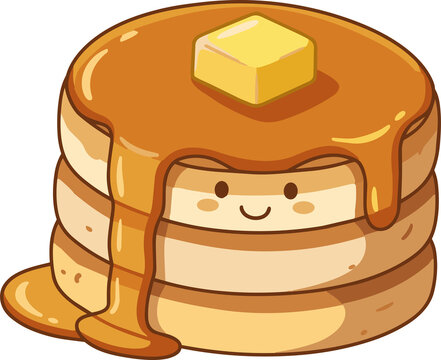 Cute kawaii pancake stack with butter character vector illustration