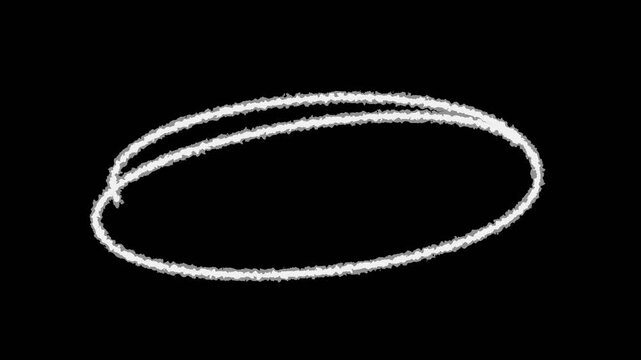 White chalk hand drawn circle highlight black background, animated rough sketch loop