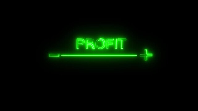 Glowing neon PROFLT icon progress concept for increasing value on black background. Animated of neon value increase value icon.
