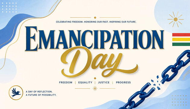 Emancipation day observance minimalist design with broken chains and national colors