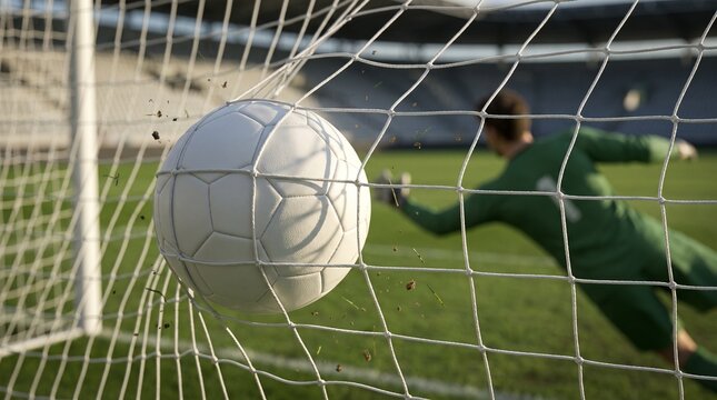 Soccer ball hitting the back of the net for the winning goal