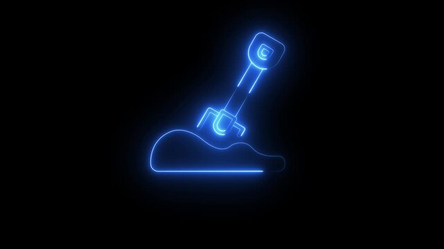 Abstract Neon Excavator Digging Machine Icon on black Background. 4k motion graphics animation.