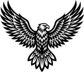 Obraz premium Black and white eagle bird illustration with wings spread wide