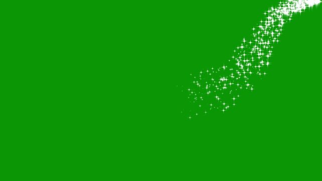 Luxury white glitter sparkles line trail, magic sparkles glitter line stars, magic dust, pixie dust path, flat vector doodle sparkle, 2D shining twinkle effect on green screen background. 4k video