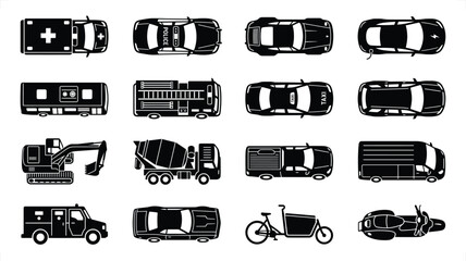 Diverse vehicle icons from above during day with clean background for transport concepts © Graphic Seller