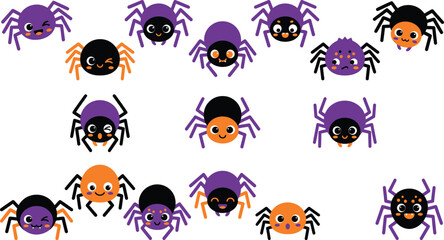 Obraz premium Kawaii spiders collection cute halloween insect vector graphics