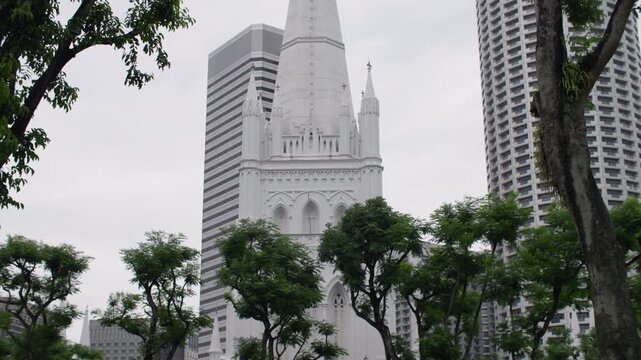 Beautiful Singapore skyline combining modern skyscrapers with preserved colonial architecture in a vibrant urban cityscape and tourism destination in Asia