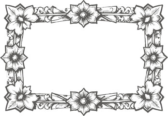 Obraz premium decorative floral frame border with symmetrical flower and leaf design in black and white