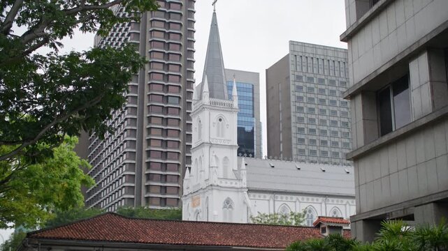 Historic Saint Andrews Cathedral in Singapore city with stunning Gothic architecture elegant colonial heritage and iconic urban landscape for tourism and travel in Asia