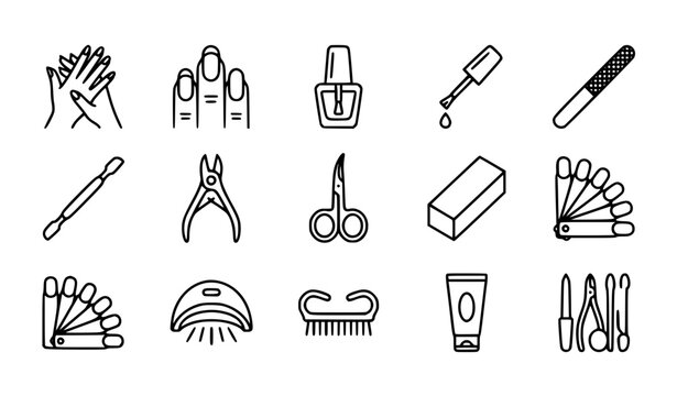 Manicure and Nail Care Line Icon Set Editable Stroke Vector