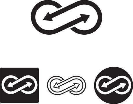 Infinity arrow loop repeat process vector icon set isolated on white. 