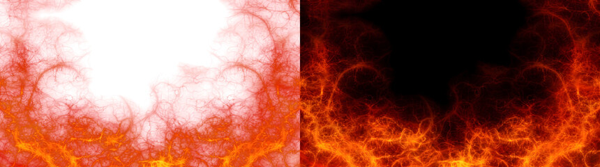 Fototapeta premium Red fiery texture smoke border creates intense burning flame pattern along bottom edge featuring PNG, Transparent and Black Background Versions for design