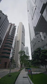 Singapore's business district. Modern architecture featuring glass high-rises housing financial and business centers in Asia.