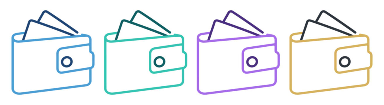 wallet payment cards outline icon set on transparent background