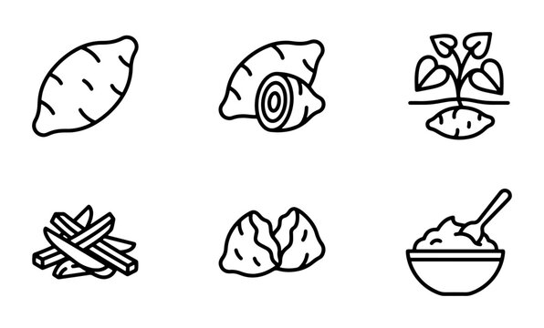 Sweet Potato Icons, Root Vegetable Vector Graphics, Healthy Food Illustrations, Organic Produce Line Art
