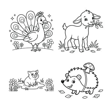 Cute animal illustrations for children's books and coloring pages