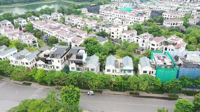4K Aerial Drone Footage of Luxury Starlake Villas in Tay Ho Tay, Hanoi, Vietnam