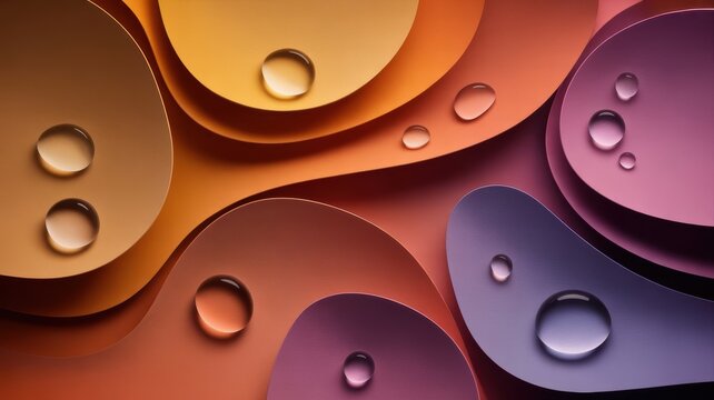 Abstract fluid shapes with water droplets in warm autumnal tones