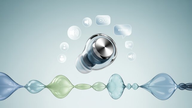 3D Rendered Silver Bead with Reflective Bubbles on Light Blue Gradient Background