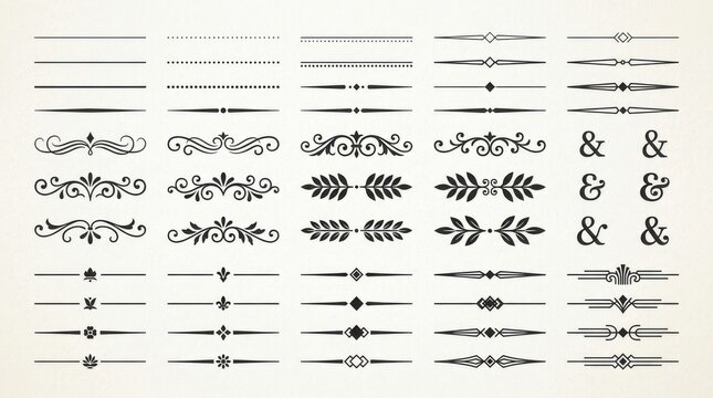 Vintage typographic dividers and flourishes. Ornamental page breaks for elegant design.