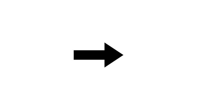 Black bouncing arrow pointing right white background, flat animated minimal indicator loop