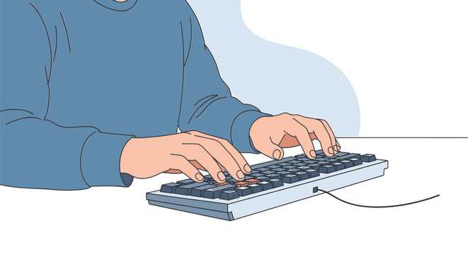 Person typing on computer keyboard.