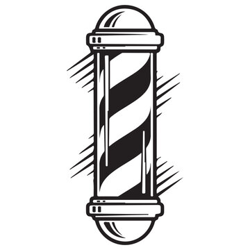 Barber pole vector illustration with spiral stripes and motion lines for barbershop signage and hair salon branding