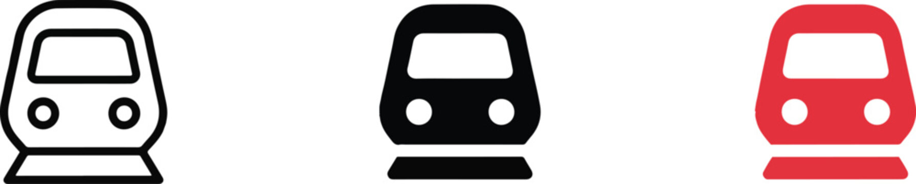 Public transport train icon set featuring minimalist subway front view locomotive metro and railway transit