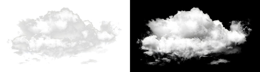 White fluffy cloud drifting realistically with soft billowing texture isolated on a black background suitable for weather and sky designs with PNG, Transparent and Black Background Versions arranged © Crafter