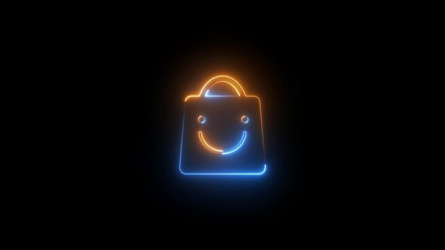Animated Shopping Bag Icon on Black Background.